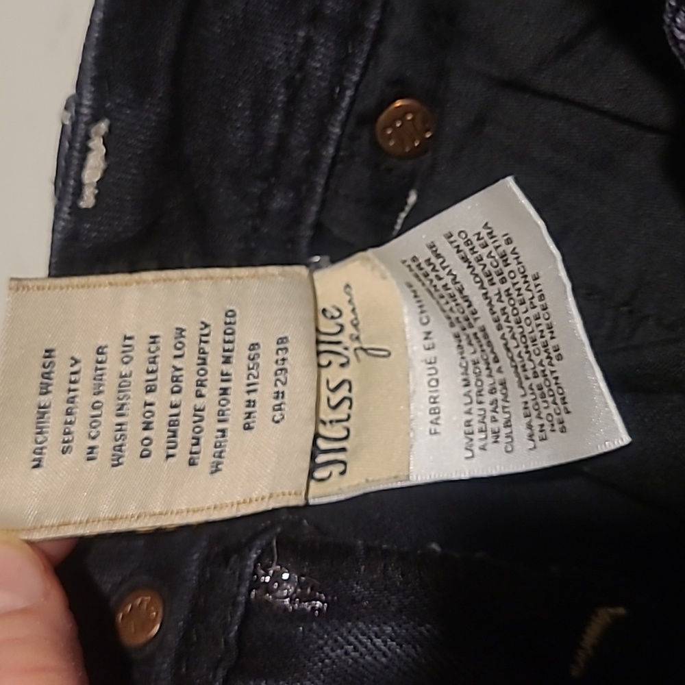 Miss Me  Jeans with White Stitching and Rhinestones Dark Blue Or Black Sz 24 - Picture 9 of 12
